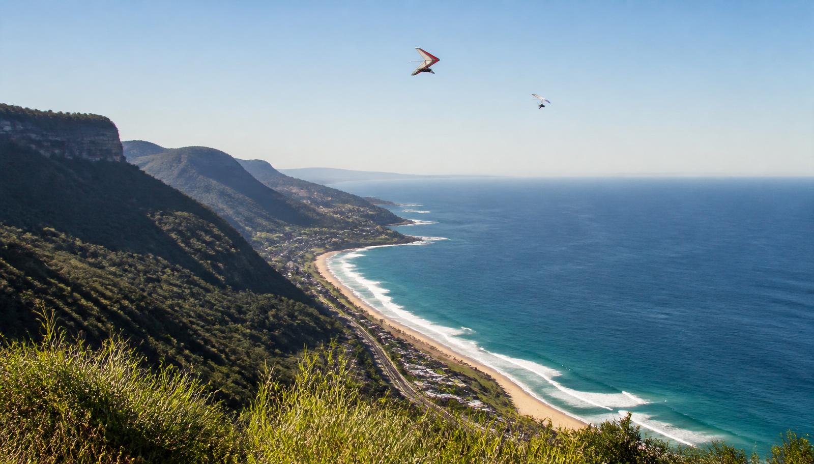 Licensed plumber and electrician servicing Darkes Forest — the view from Bald Hill Lookout at Stanwell Tops over Stanwell Park beach, Wollongong NSW.