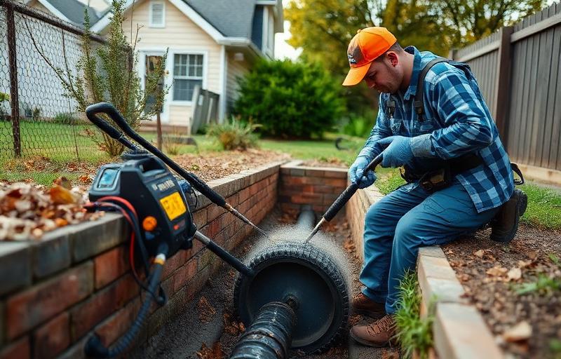 Reactive plumber CCTV-inspecting a blocked sewer line